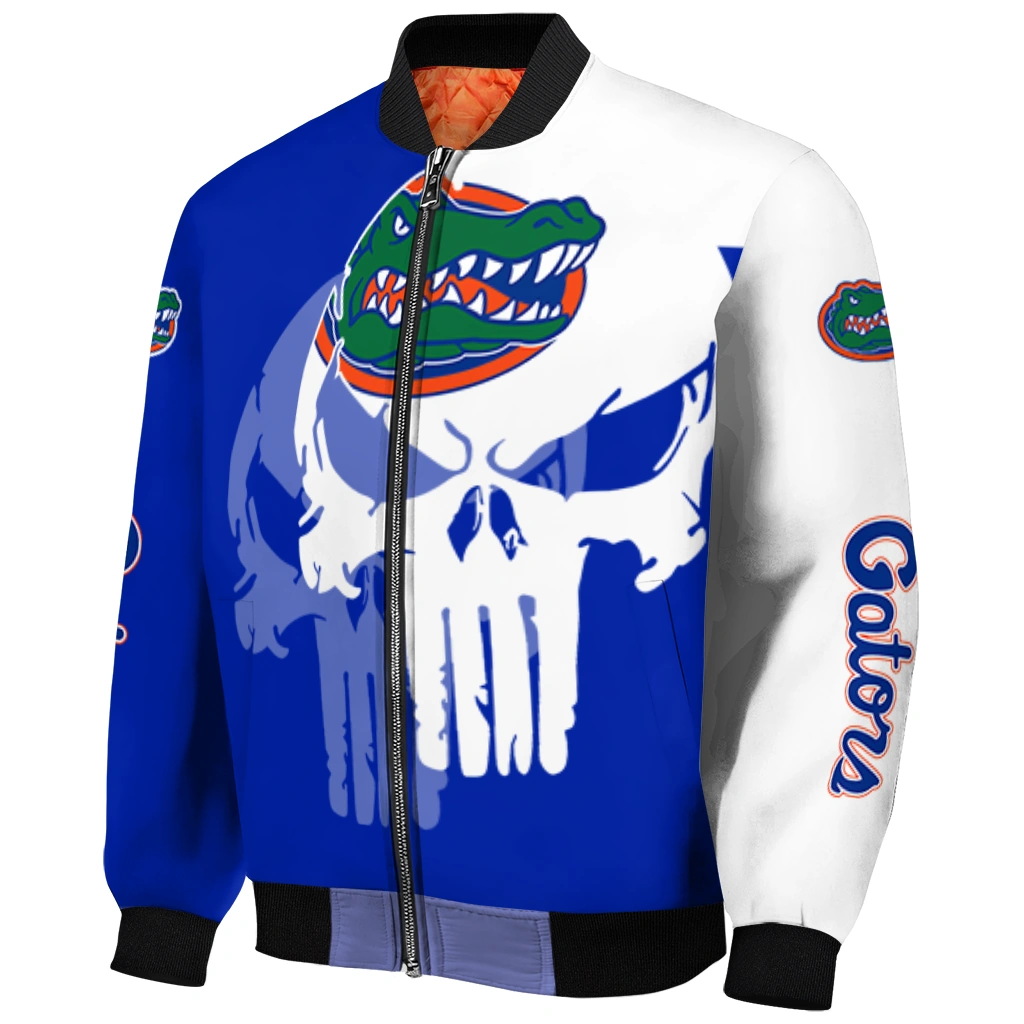 florida gators skull outline blue white bomber jacket fashion forward florida gators skull outline blue white bomber jacket fashion forward