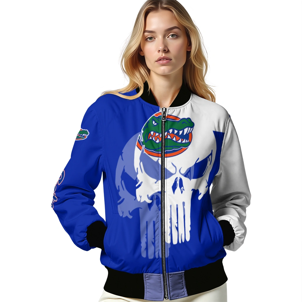 florida gators skull outline blue white bomber jacket latest model florida gators skull outline blue white bomber jacket latest model