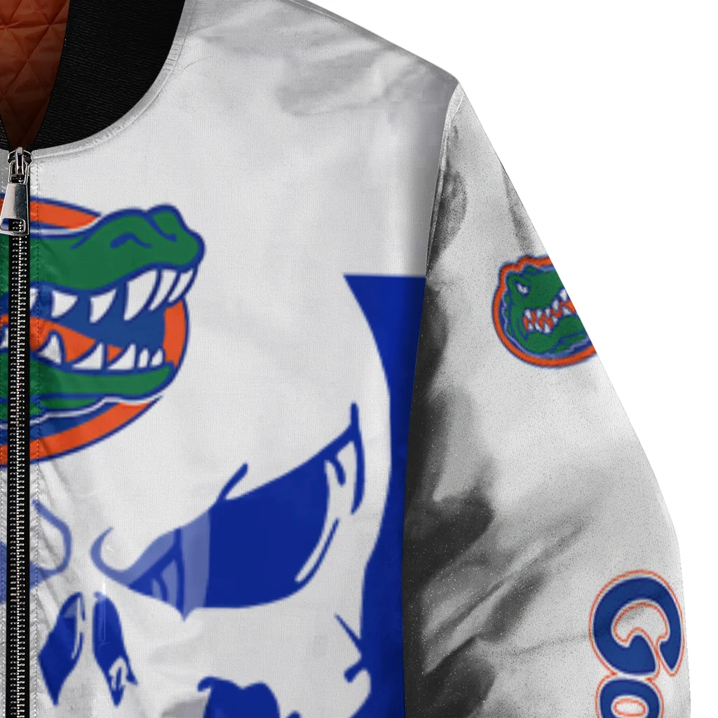 florida gators skull outline blue white bomber jacket premium grade florida gators skull outline blue white bomber jacket premium grade