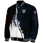 florida panthers distressed slash red black varsity jacket best selling