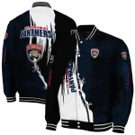 florida panthers distressed slash red black varsity jacket best selling
