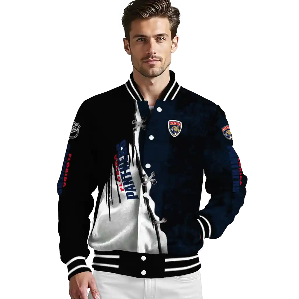 florida panthers distressed slash red black varsity jacket high quality florida panthers distressed slash red black varsity jacket high quality