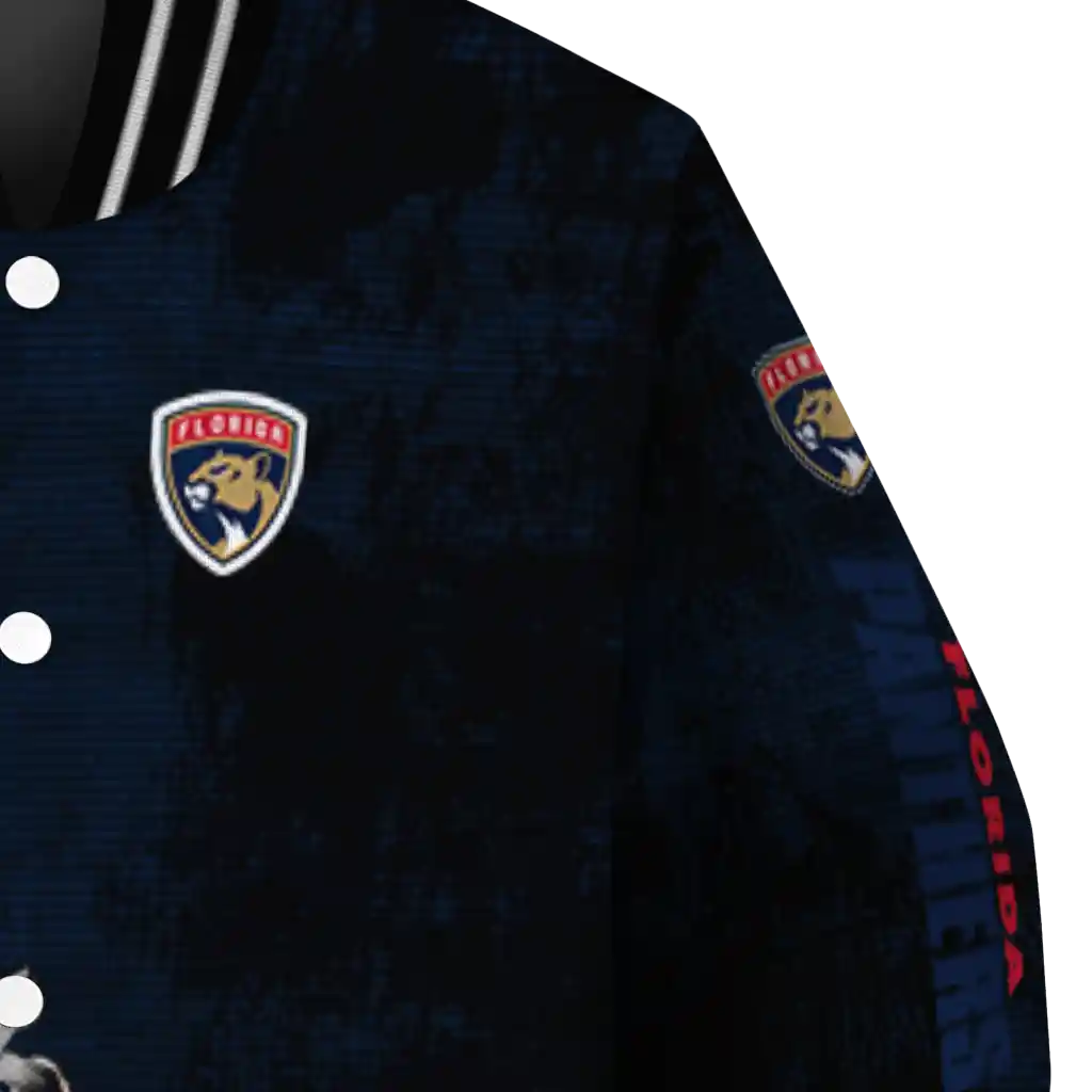 florida panthers distressed slash red black varsity jacket premium grade florida panthers distressed slash red black varsity jacket premium grade
