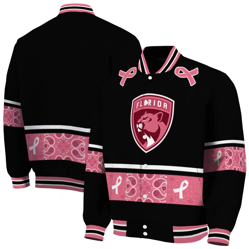 florida panthers pink ribbon black pink varsity jacket fashion forward florida panthers pink ribbon black pink varsity jacket fashion forward