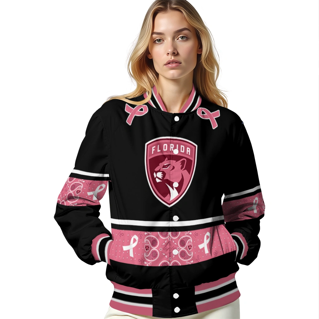 florida panthers pink ribbon black pink varsity jacket latest model florida panthers pink ribbon black pink varsity jacket latest model