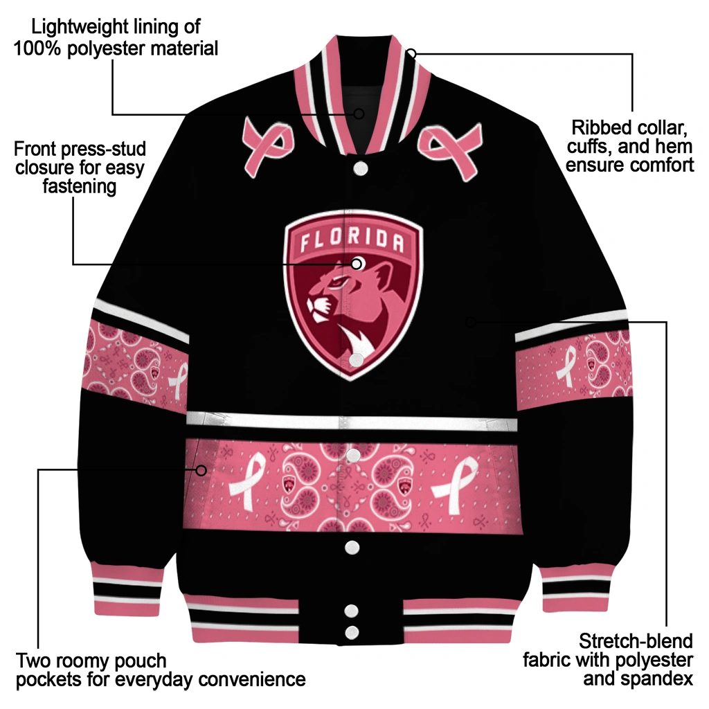 florida panthers pink ribbon black pink varsity jacket new arrival florida panthers pink ribbon black pink varsity jacket new arrival