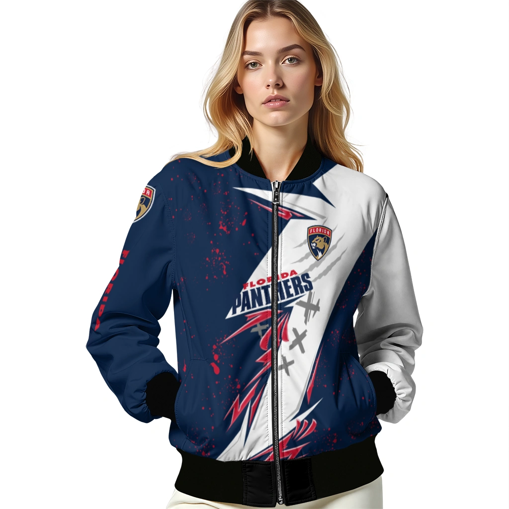florida panthers ripped bolt red white bomber jacket latest model florida panthers ripped bolt red white bomber jacket latest model
