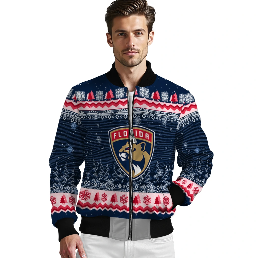 florida panthers snowy pines red bomber jacket high quality florida panthers snowy pines red bomber jacket high quality