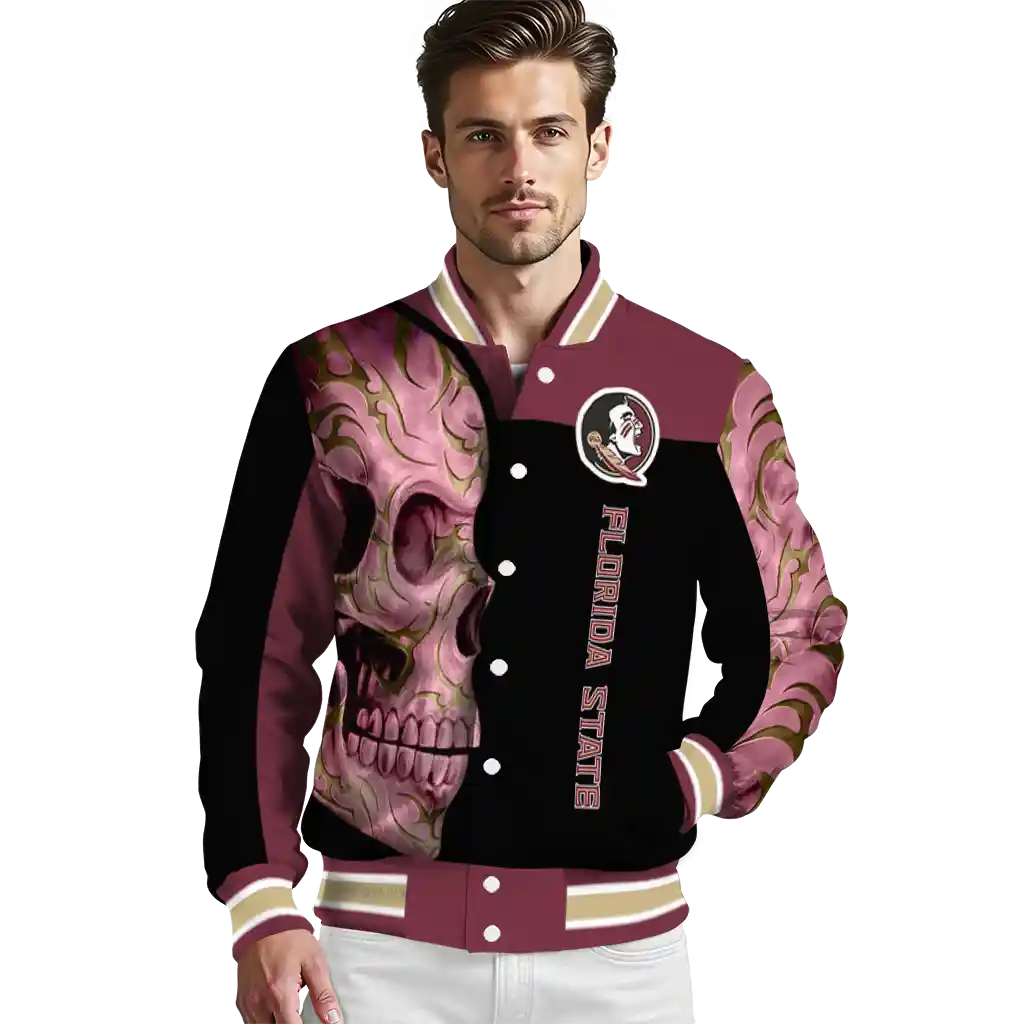 florida state seminoles fire skull garnet black varsity jacket high quality florida state seminoles fire skull garnet black varsity jacket high quality