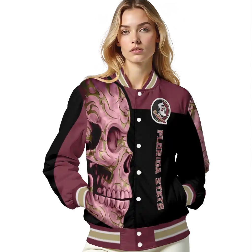 florida state seminoles fire skull garnet black varsity jacket latest model florida state seminoles fire skull garnet black varsity jacket latest model