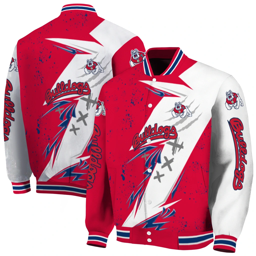 fresno state bulldogs ripped bolt red white varsity jacket fashion forward fresno state bulldogs ripped bolt red white varsity jacket fashion forward