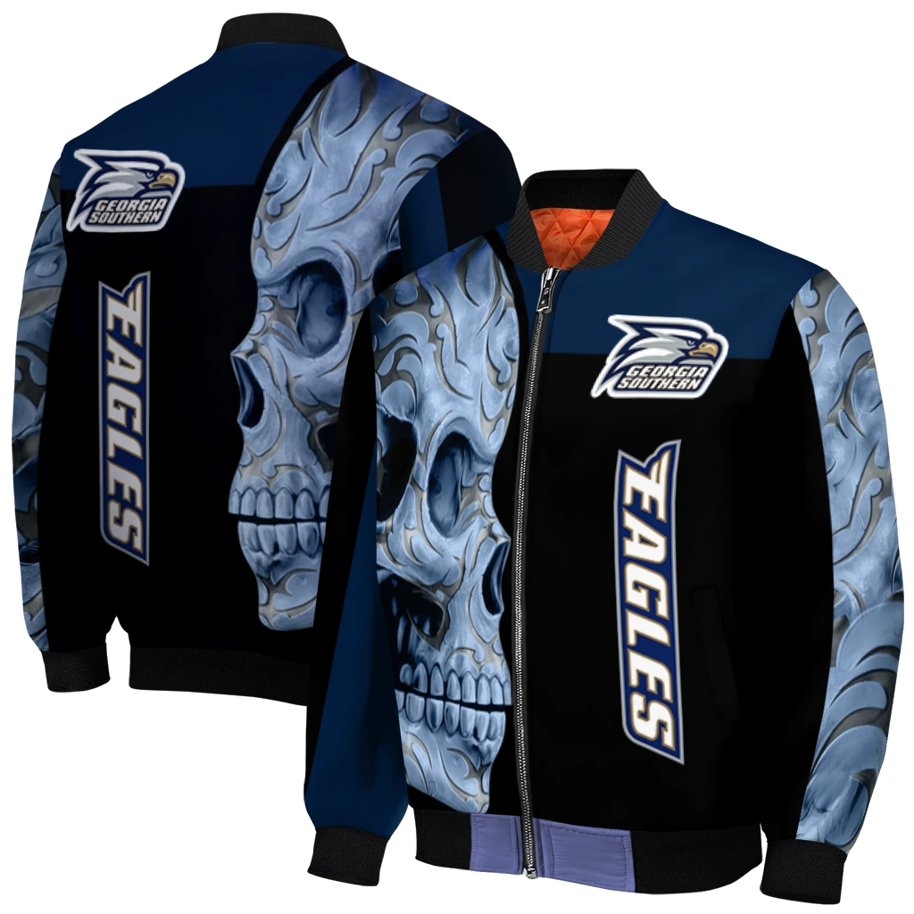 georgia southern eagles fire skull blue black bomber jacket best selling georgia southern eagles fire skull blue black bomber jacket best selling