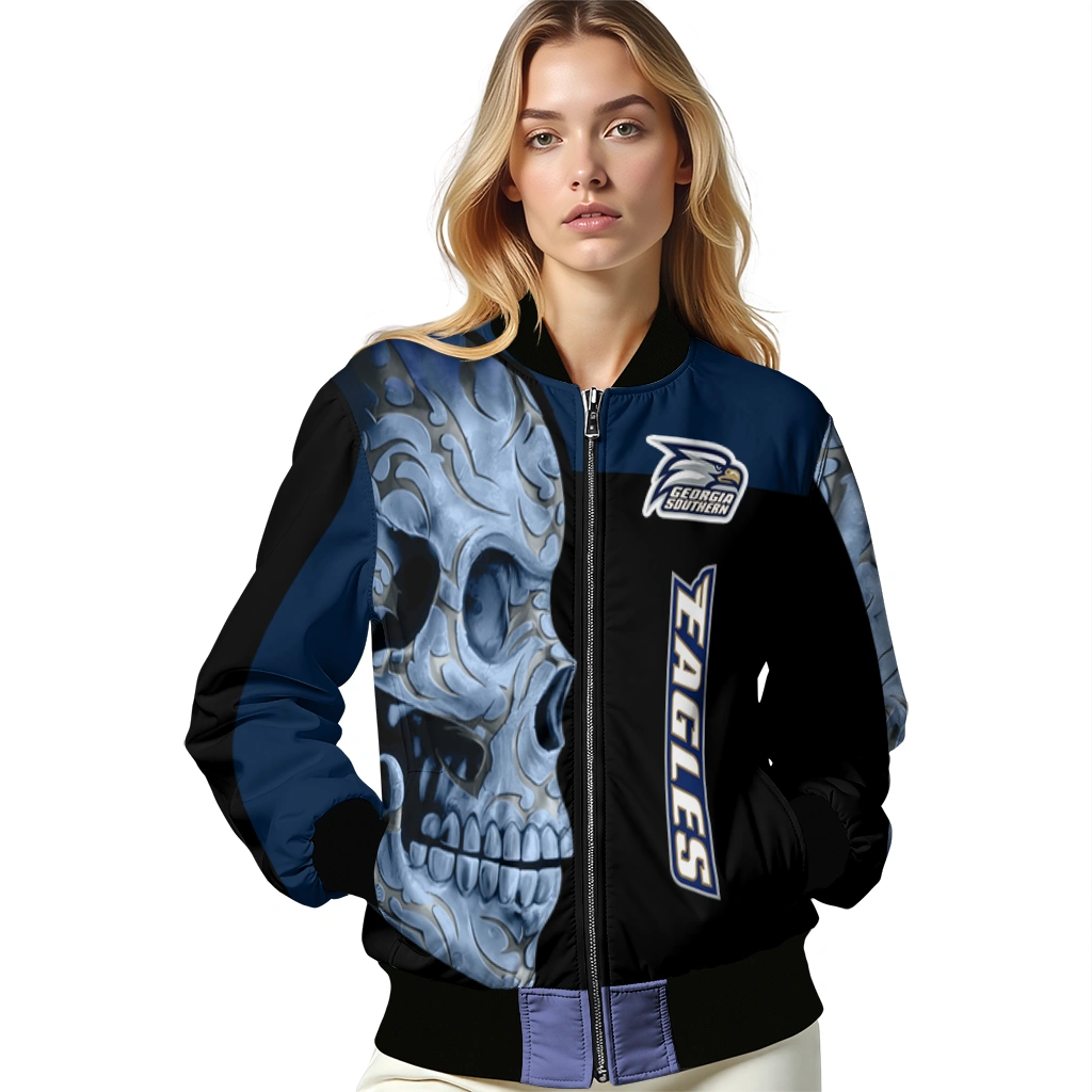 georgia southern eagles fire skull blue black bomber jacket latest model georgia southern eagles fire skull blue black bomber jacket latest model
