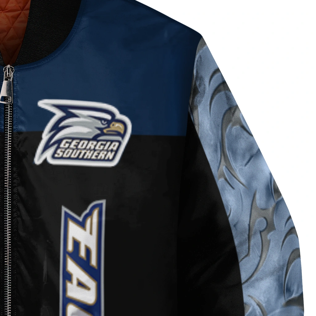 georgia southern eagles fire skull blue black bomber jacket premium grade georgia southern eagles fire skull blue black bomber jacket premium grade