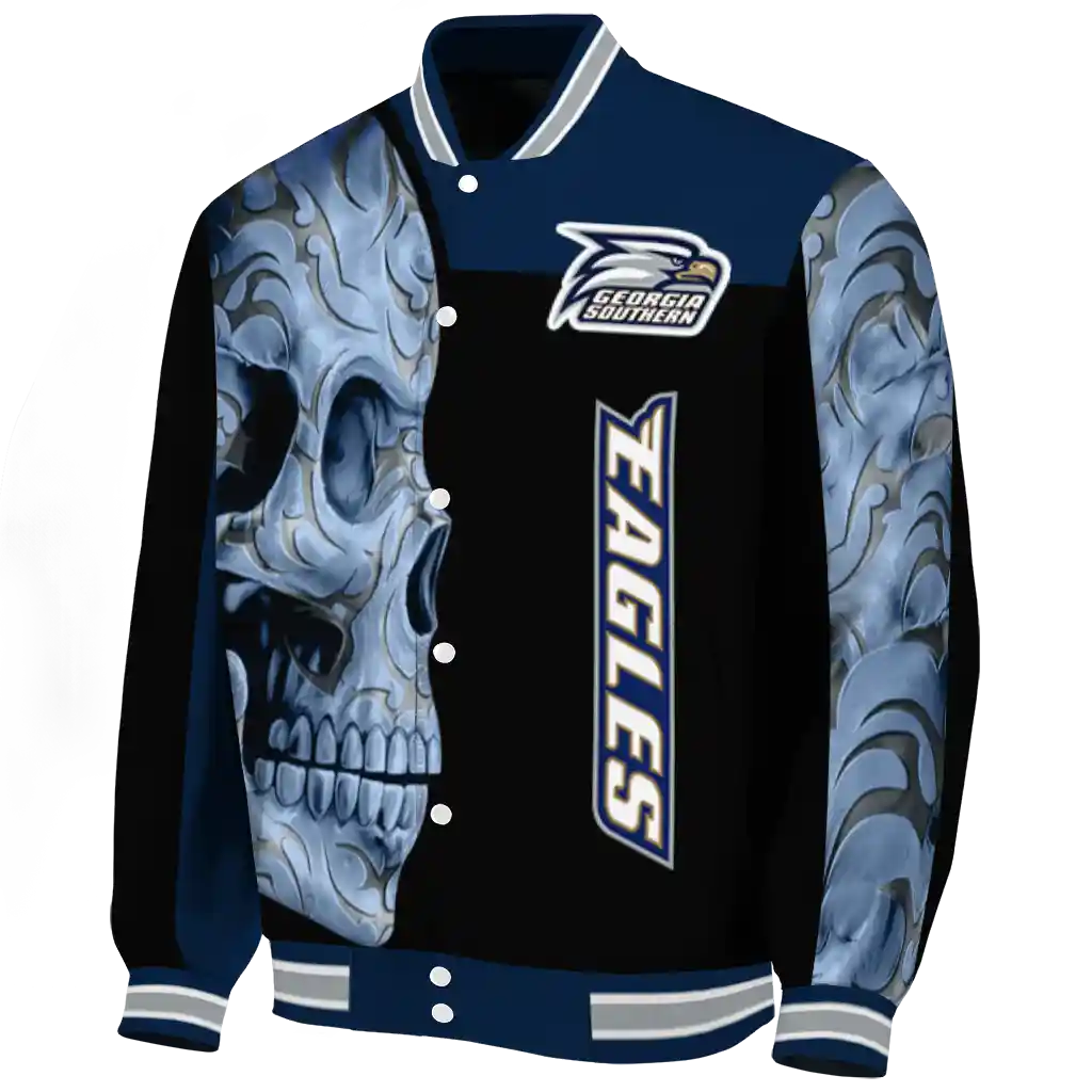 georgia southern eagles fire skull blue black varsity jacket best selling georgia southern eagles fire skull blue black varsity jacket best selling