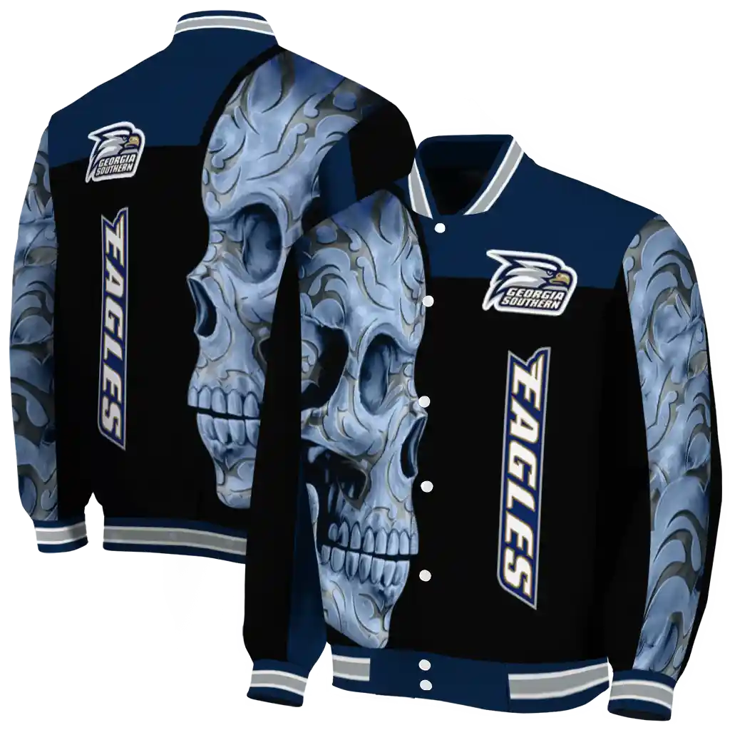georgia southern eagles fire skull blue black varsity jacket fashion forward georgia southern eagles fire skull blue black varsity jacket fashion forward