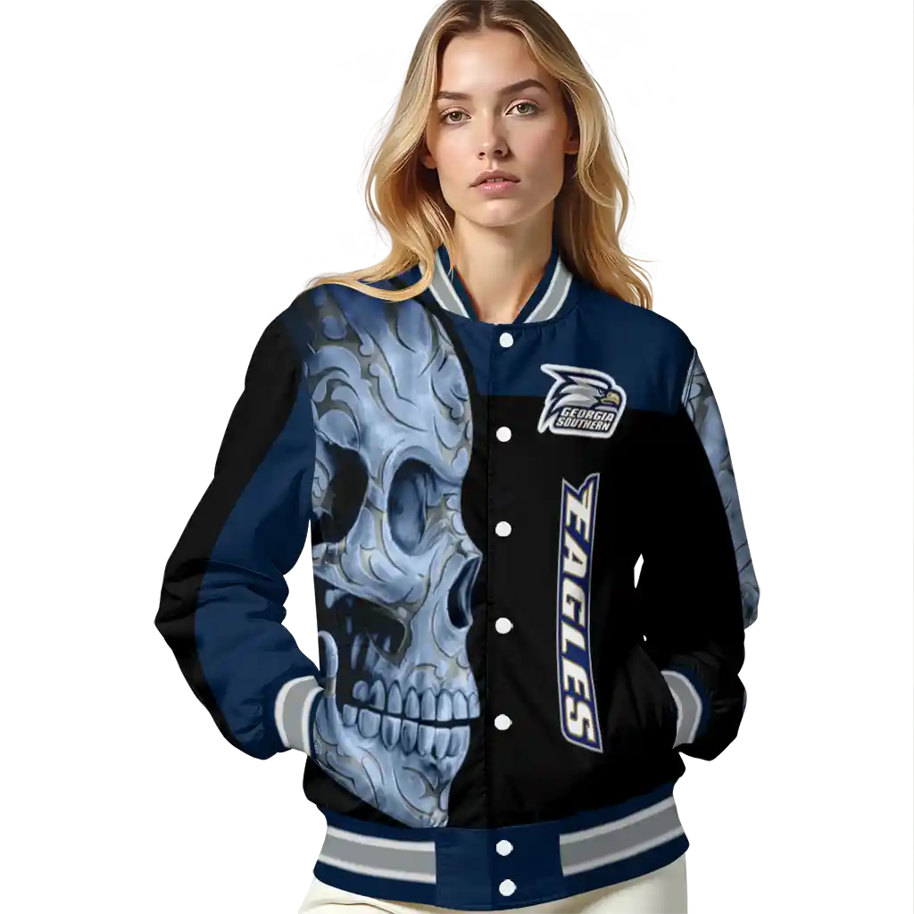 georgia southern eagles fire skull blue black varsity jacket latest model georgia southern eagles fire skull blue black varsity jacket latest model