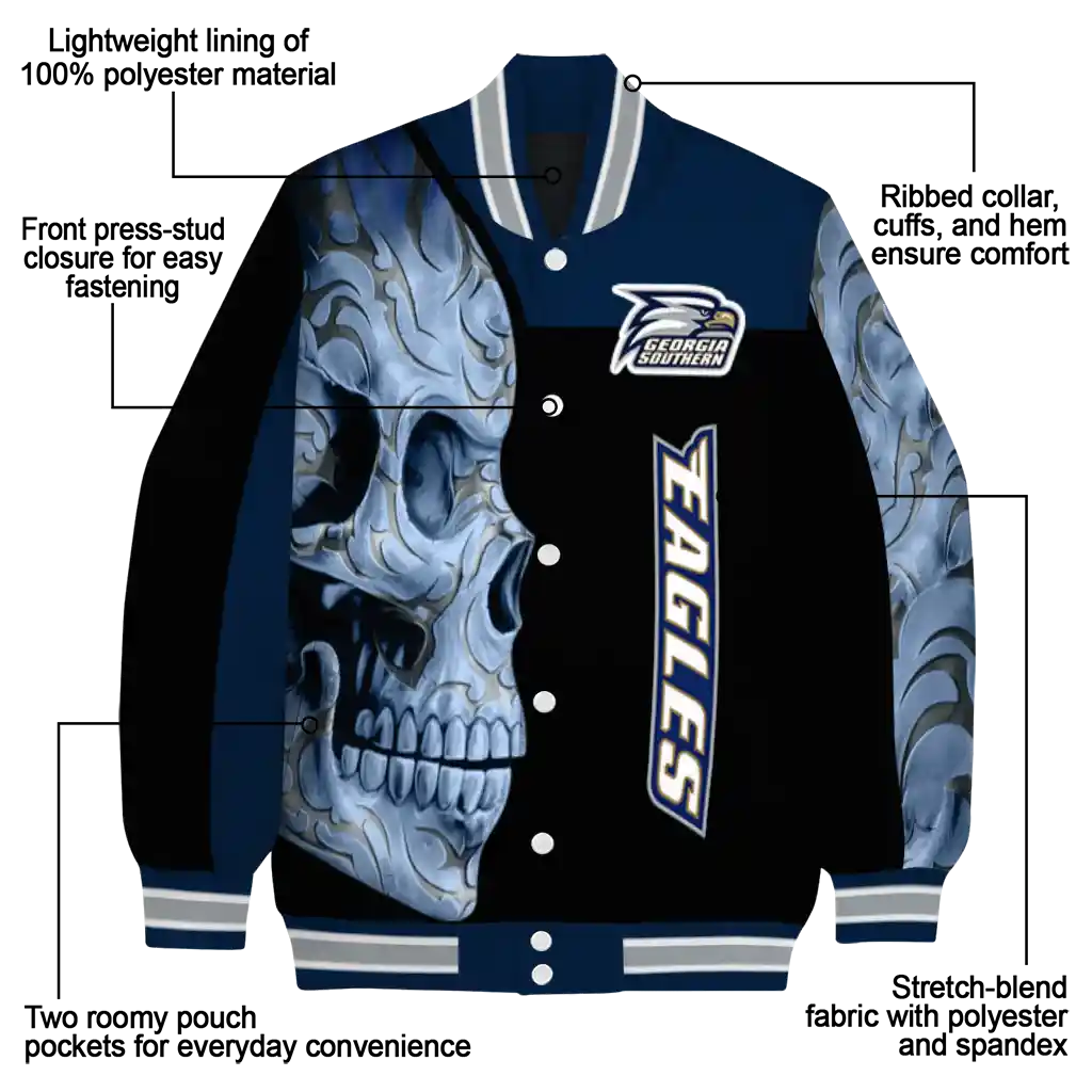georgia southern eagles fire skull blue black varsity jacket new arrival georgia southern eagles fire skull blue black varsity jacket new arrival
