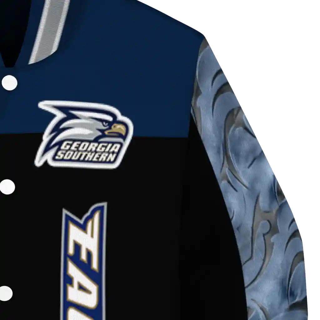 georgia southern eagles fire skull blue black varsity jacket premium grade georgia southern eagles fire skull blue black varsity jacket premium grade