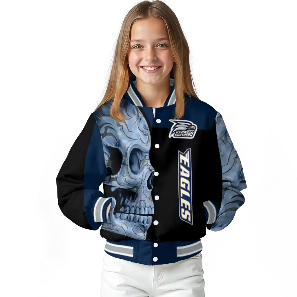 georgia southern eagles fire skull blue black varsity jacket top rated georgia southern eagles fire skull blue black varsity jacket top rated