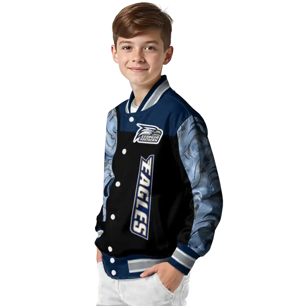 georgia southern eagles fire skull blue black varsity jacket trendy georgia southern eagles fire skull blue black varsity jacket trendy