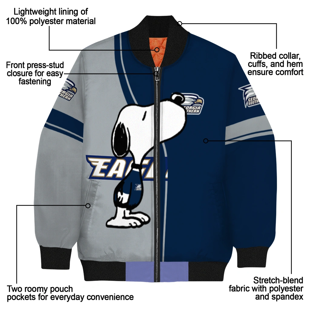 georgia southern eagles snoopy attitude blue bomber jacket new arrival georgia southern eagles snoopy attitude blue bomber jacket new arrival