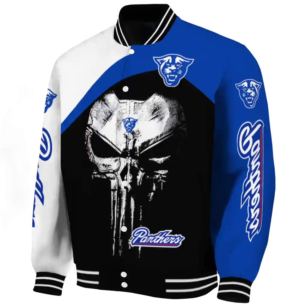georgia state panthers edgy mask blue black varsity jacket best selling georgia state panthers edgy mask blue black varsity jacket best selling