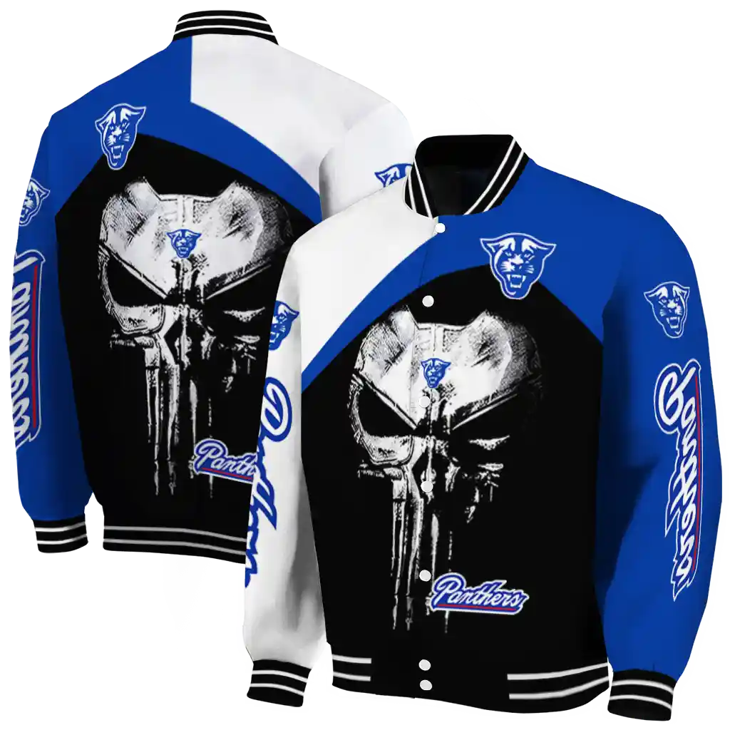 georgia state panthers edgy mask blue black varsity jacket fashion forward georgia state panthers edgy mask blue black varsity jacket fashion forward