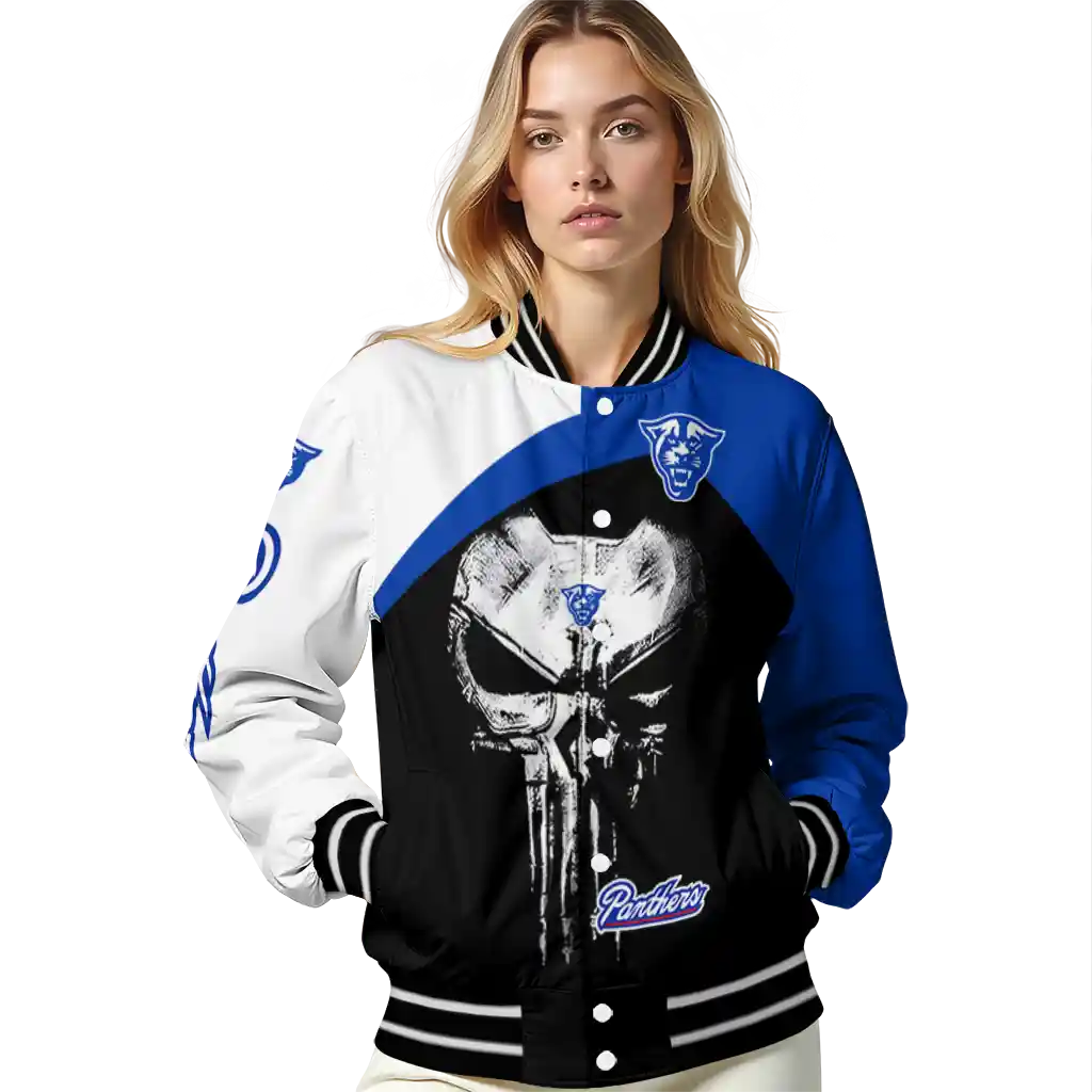 georgia state panthers edgy mask blue black varsity jacket latest model georgia state panthers edgy mask blue black varsity jacket latest model