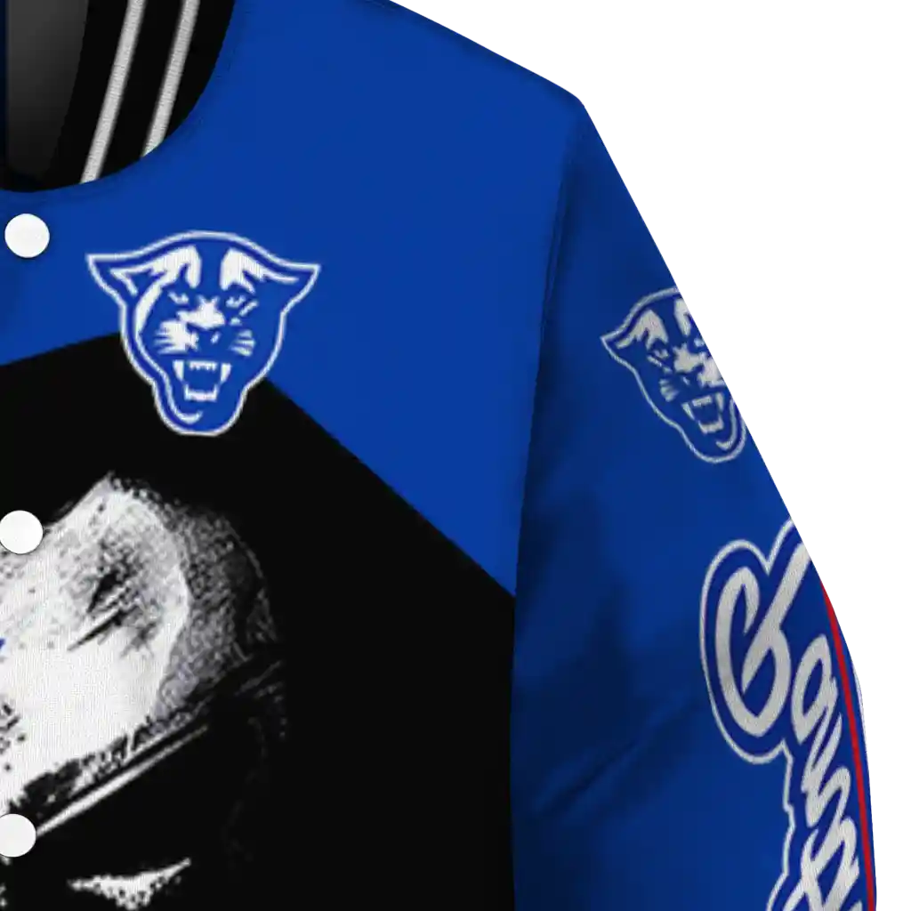 georgia state panthers edgy mask blue black varsity jacket premium grade georgia state panthers edgy mask blue black varsity jacket premium grade
