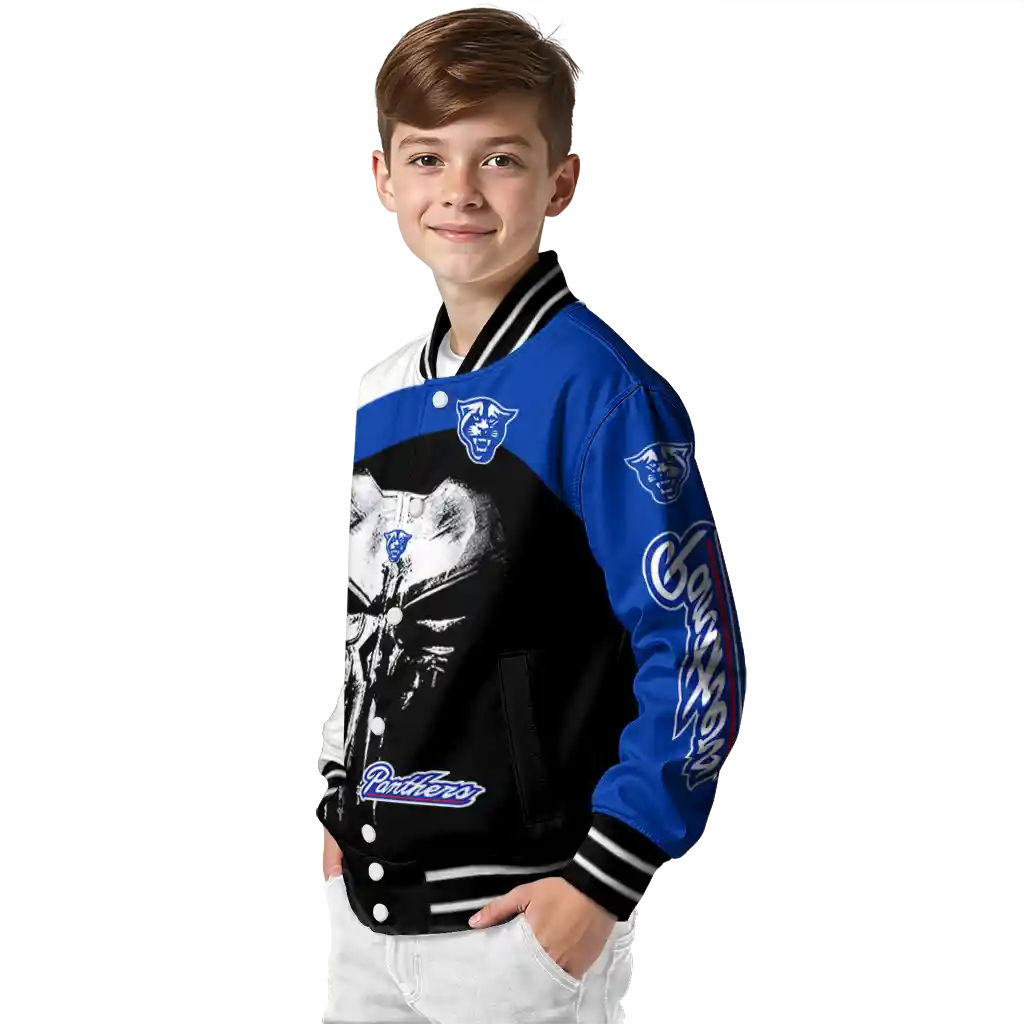 georgia state panthers edgy mask blue black varsity jacket trendy georgia state panthers edgy mask blue black varsity jacket trendy