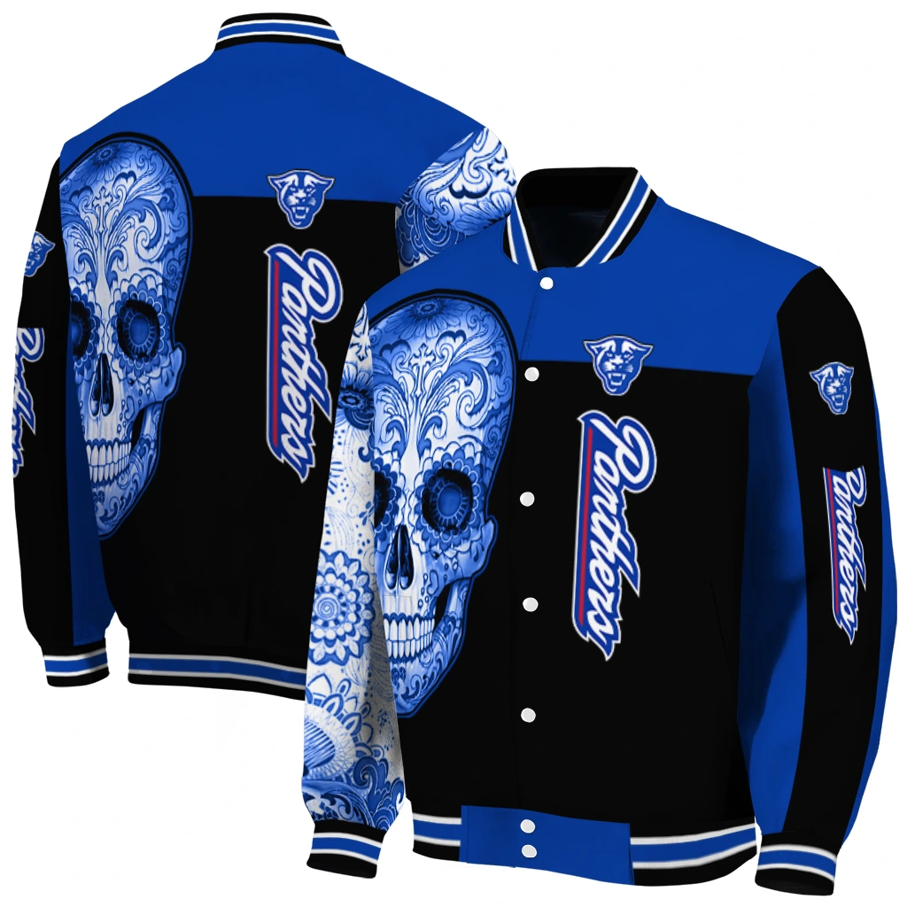 georgia state panthers intricate skull blue black varsity jacket fashion forward georgia state panthers intricate skull blue black varsity jacket fashion forward
