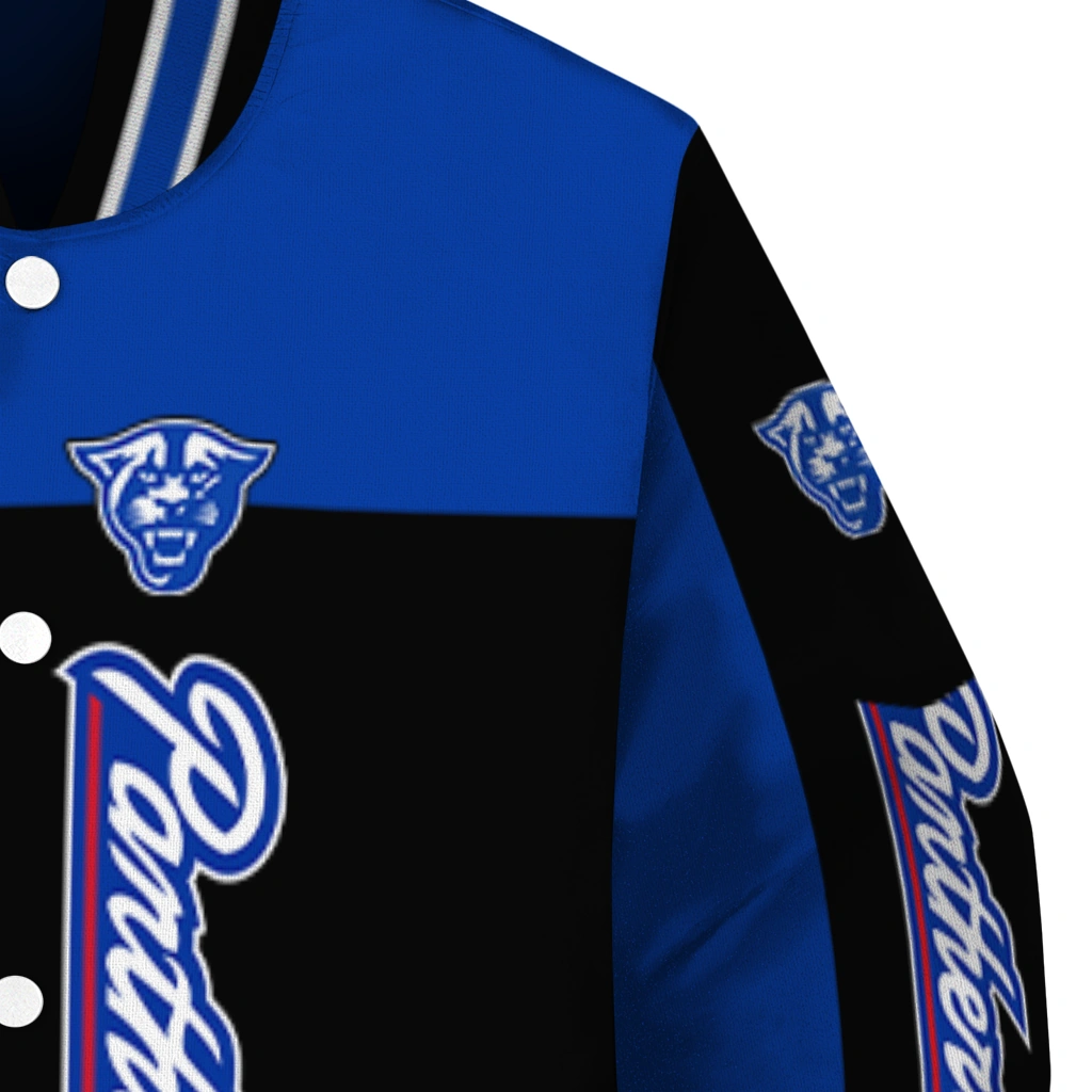 georgia state panthers intricate skull blue black varsity jacket premium grade georgia state panthers intricate skull blue black varsity jacket premium grade