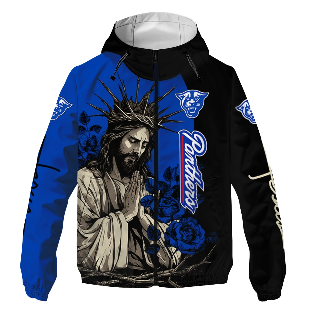 georgia state panthers jesus roses blue black windbreaker jacket best selling georgia state panthers jesus roses blue black windbreaker jacket best selling