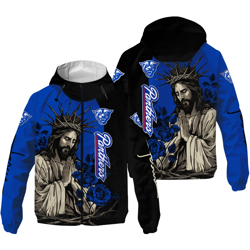 georgia state panthers jesus roses blue black windbreaker jacket high quality georgia state panthers jesus roses blue black windbreaker jacket high quality