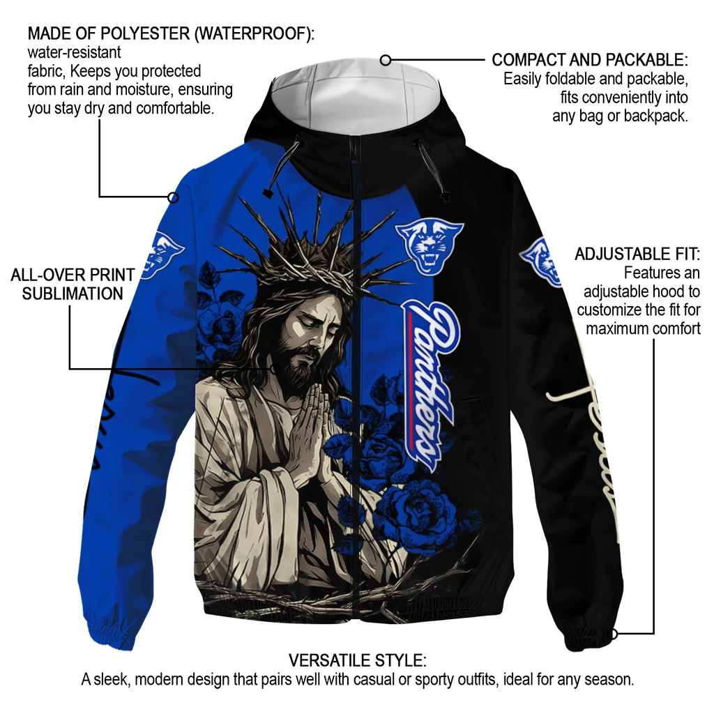 georgia state panthers jesus roses blue black windbreaker jacket new arrival georgia state panthers jesus roses blue black windbreaker jacket new arrival