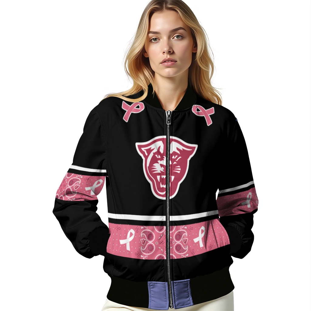 georgia state panthers pink ribbon black pink bomber jacket latest model georgia state panthers pink ribbon black pink bomber jacket latest model
