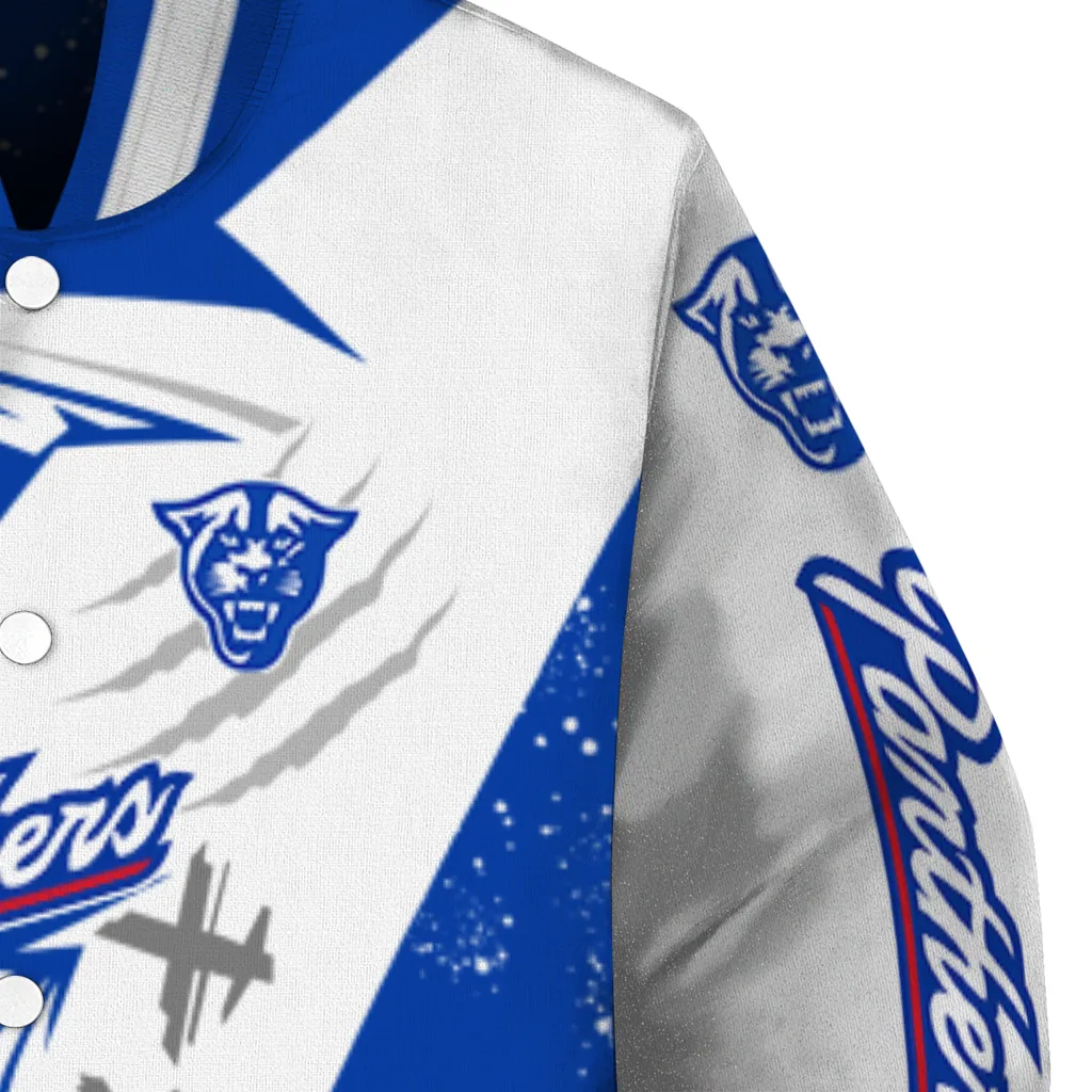 georgia state panthers ripped bolt blue white varsity jacket premium grade georgia state panthers ripped bolt blue white varsity jacket premium grade