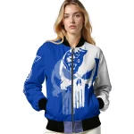 georgia state panthers skull outline blue white bomber jacket best selling