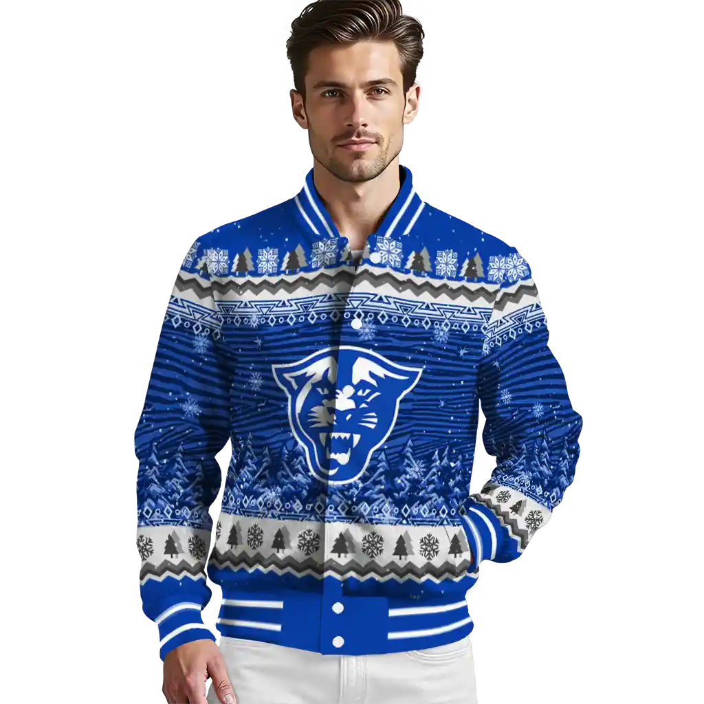 georgia state panthers snowy pines blue varsity jacket high quality georgia state panthers snowy pines blue varsity jacket high quality