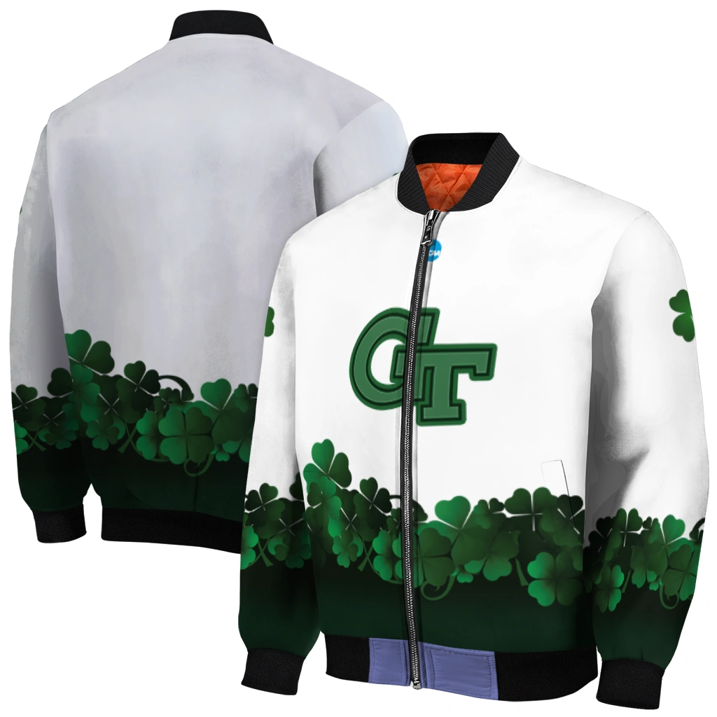 georgia tech yellow jackets clovers pattern white green bomber jacket best selling georgia tech yellow jackets clovers pattern white green bomber jacket best selling