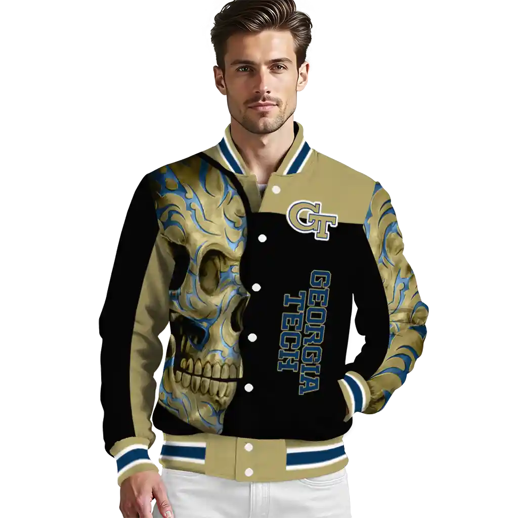 georgia tech yellow jackets fire skull gold black varsity jacket high quality georgia tech yellow jackets fire skull gold black varsity jacket high quality
