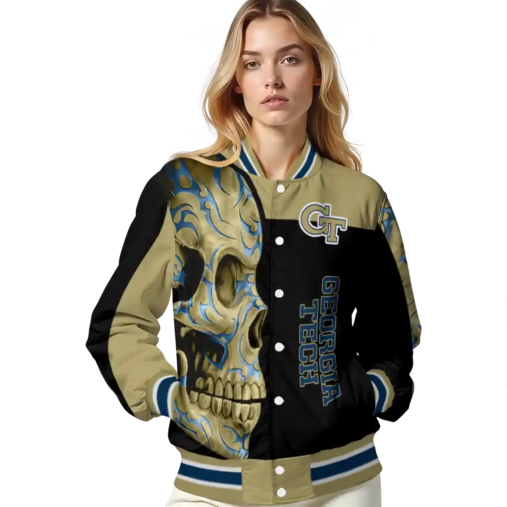 georgia tech yellow jackets fire skull gold black varsity jacket latest model georgia tech yellow jackets fire skull gold black varsity jacket latest model