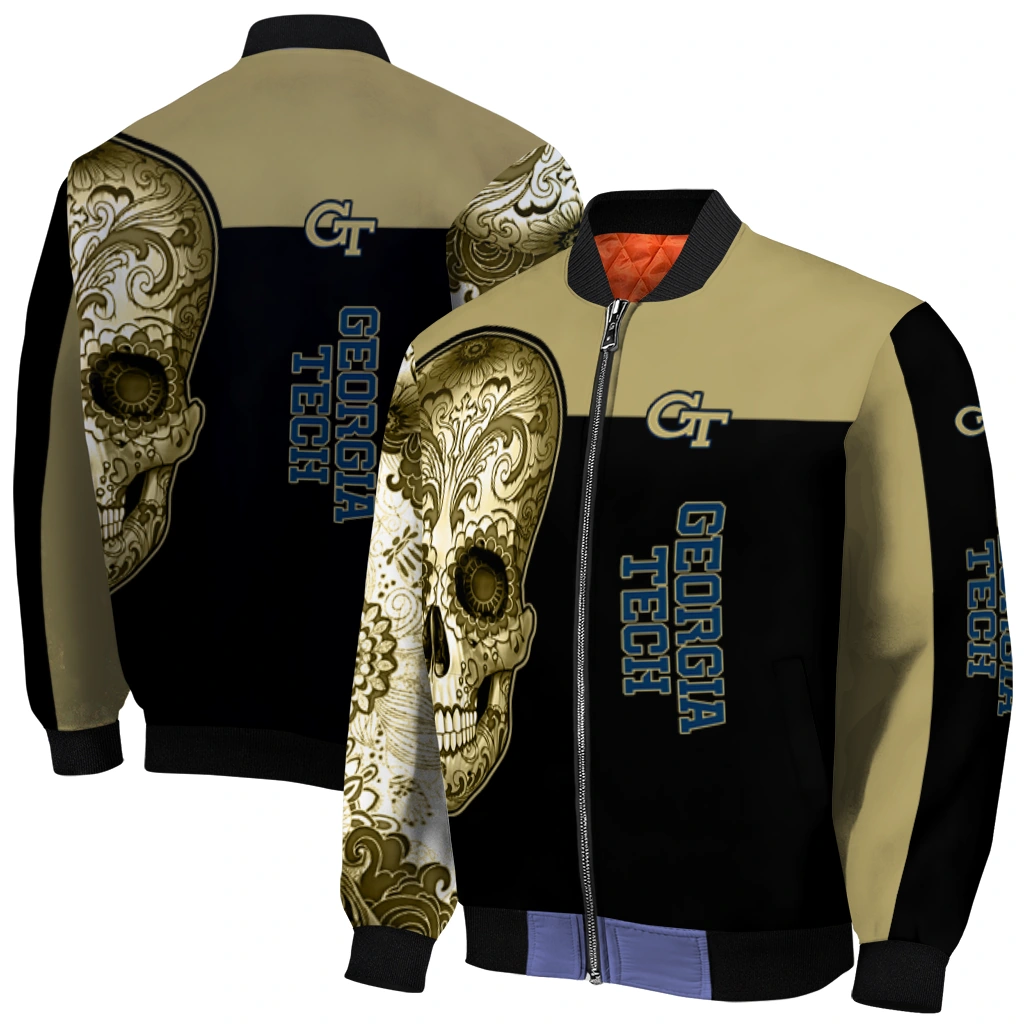 georgia tech yellow jackets intricate skull gold black bomber jacket best selling georgia tech yellow jackets intricate skull gold black bomber jacket best selling