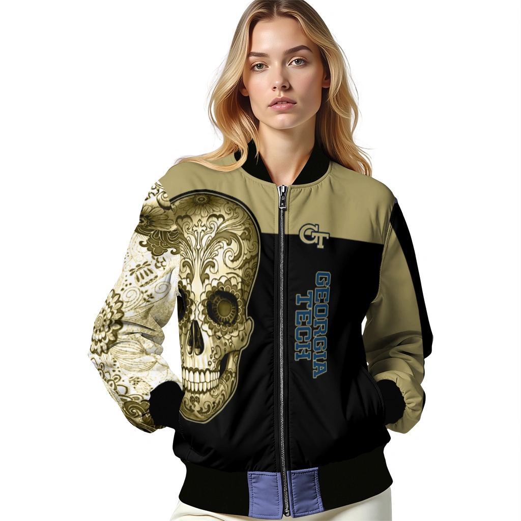 georgia tech yellow jackets intricate skull gold black bomber jacket latest model georgia tech yellow jackets intricate skull gold black bomber jacket latest model