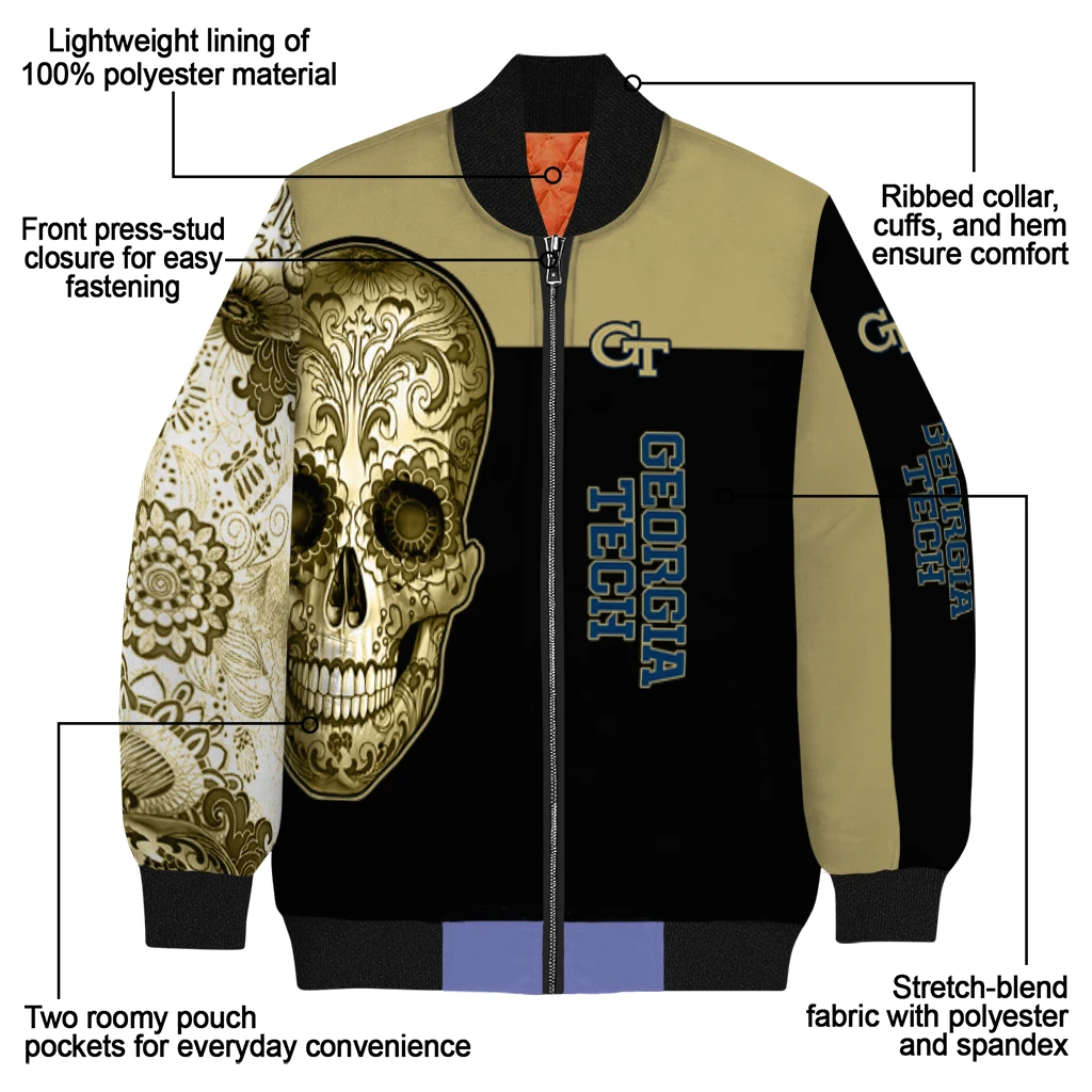 georgia tech yellow jackets intricate skull gold black bomber jacket new arrival georgia tech yellow jackets intricate skull gold black bomber jacket new arrival