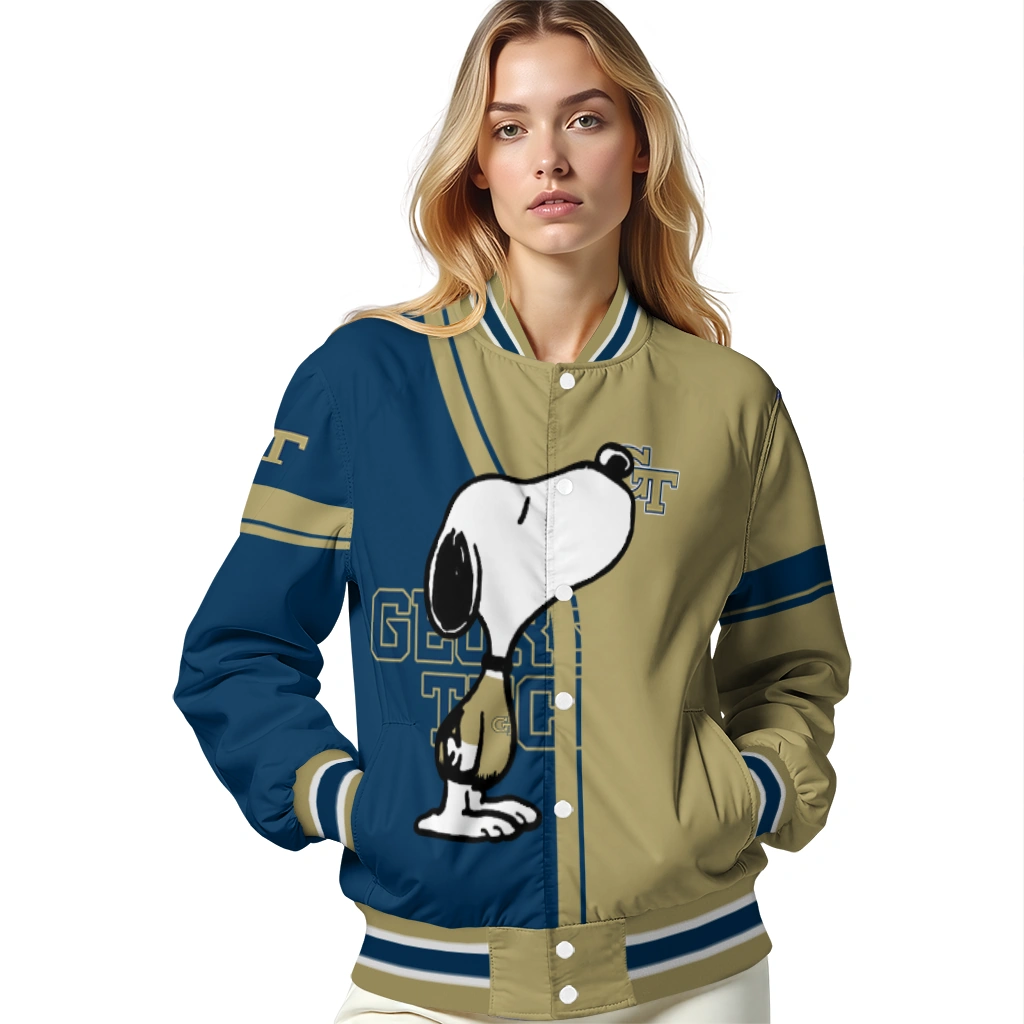 georgia tech yellow jackets snoopy attitude gold varsity jacket latest model georgia tech yellow jackets snoopy attitude gold varsity jacket latest model