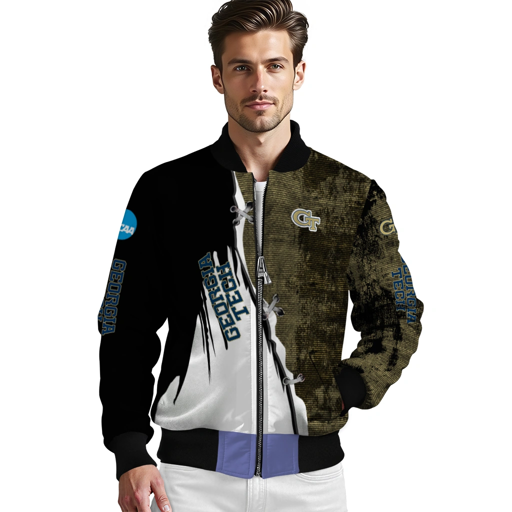 georgia tech yellow jackets torn texture print gold black bomber jacket high quality georgia tech yellow jackets torn texture print gold black bomber jacket high quality