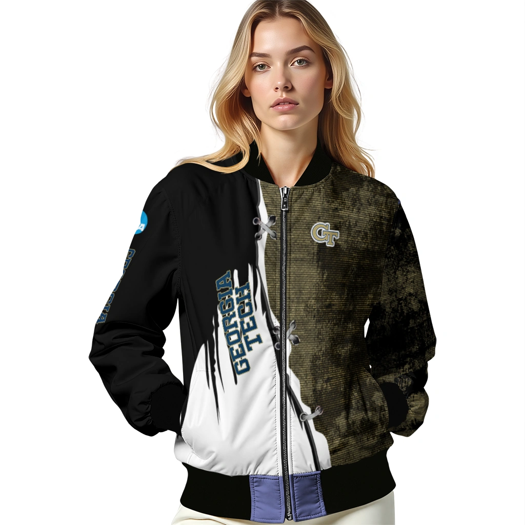 georgia tech yellow jackets torn texture print gold black bomber jacket latest model georgia tech yellow jackets torn texture print gold black bomber jacket latest model