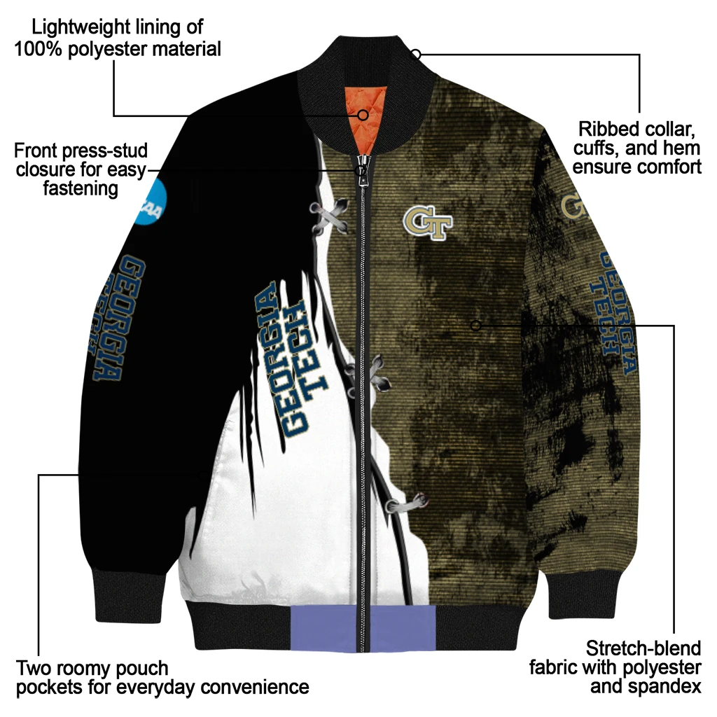 georgia tech yellow jackets torn texture print gold black bomber jacket new arrival georgia tech yellow jackets torn texture print gold black bomber jacket new arrival